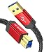 USB 3.0 Cable A Male to B Male, Jsaux 6.6ft USB 3 Type B Cord Nylon Briaded Compatible with Docking Station, External Hard Drivers, Scanner, Printer and More(Black)