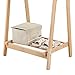 LANGRIA Foldable Bamboo Clothes Laundry Rack with Vertical Hanging Rod Two Side Hooks and Lower Shoe Shelf for Extra Storage Space A-Frame Design Garment Stand (Bamboo Natural Color)