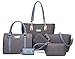 Womens 6 Pcs Shoulder Bags Top-Handle Handbag Tote Purse Set (Gray)
