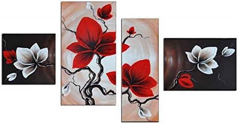 Noah Art-Beautiful Large 4 Panels Framed Flower Wall Art Canvas Paintings Modern Abstract Tulip Floral Wall Art Painting Hand Painted For Bedroom Decoration