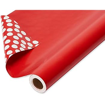 American Greetings Reversible Valentine's Day Wrapping Paper Jumbo Roll, Red and Polka Dot (1 Pack, 175 sq. ft.)