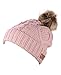 ANGELA & WILLIAM Women's Faux Fur Pompom Fleece Lined Knitted Slouchy Beanie Hat - Rose Pink
