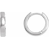 Solid 14k White Gold 14mm Hinged Hoop Huggie Earrings (14mm x 3mm)