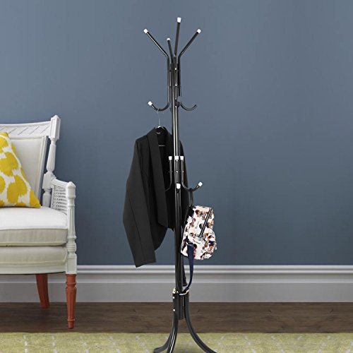 Fashine Metal Entryway Coat Rack Hat Hanger Holder Display Stand Hall Tree with 12 Hooks, Tripod Base for Umbrella Purse Handbag Jacket Scarf (US Stock) (Black) - Thumbnail 3
