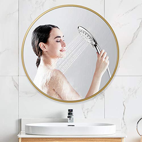 PexFix 30'' Wall Round Mirror, Modern Iron Art Frame Circle Wall-Mounted Decorative Mirror for Bedroom, Vanity Washrooms, Living Room & Entryway (Golden)