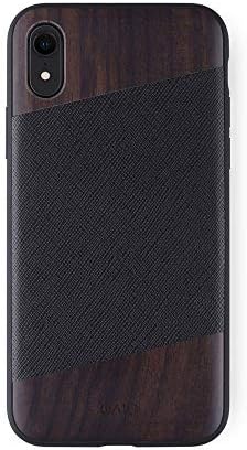 iATO iPhone XR Wood Case [Wireless Charging Compatible] Real Bois de Rose Wood & Genuine Black Saffiano Leather [Protective] Cover. [Unique & Classy] Accessory for iPhone XR 6.1 inch