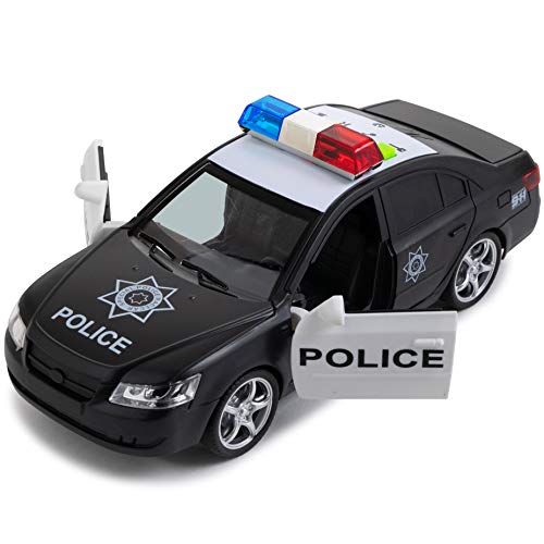 Toy To Enjoy Friction Powered Police Car with Light & Sounds - Heavy Duty Plastic Vehicle Toy for Kids & Children - Openable Doors, Detailed Interior