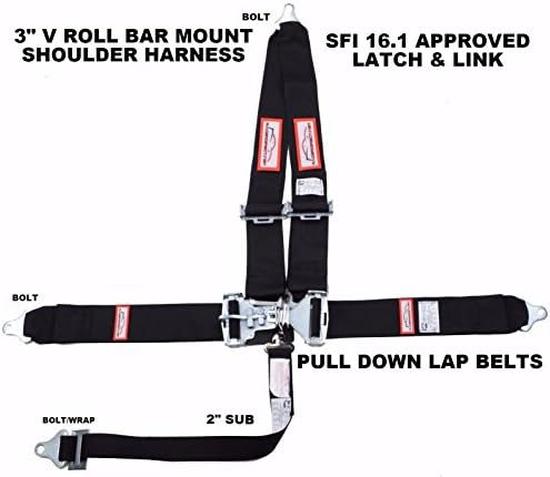 Racerdirect.net SFI 16.1 L&L Harness 3" V Shoulder Harness Roll Bar Mount 3" Pull Down Lap Belts