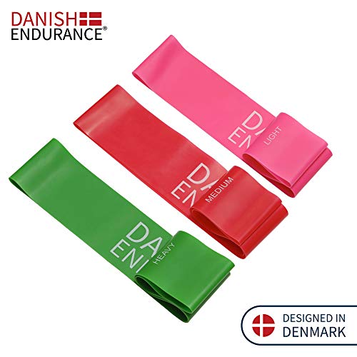 DANISH ENDURANCE 6 or 3 Pack Resistance Loop Exercise Bands (Pink, Red, Green, 3 Pack)