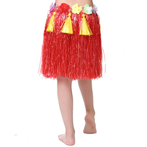 40 Cm Children and Adult Hawaiian Hula Grass Skirt Costumes Party Skirt  (Red)