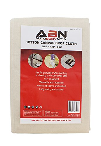 ABN Painters Cotton Canvas Paint Drop Cloth, Large 4â€™ x 15â€™ Foot 10-PACK â€“ Protective White Tarp for Painting, Auto, Furniture