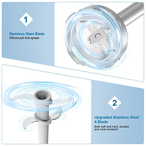 Immersion Hand Blender, 800W Stick Blender, 20 Speed Stainless Steel