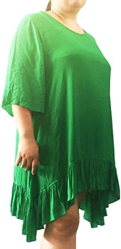 Plus Size 2XL Minimalist Tunic Shirr Asym Hem 3/4 Sleeve Lightweight Pullover Swing (green)