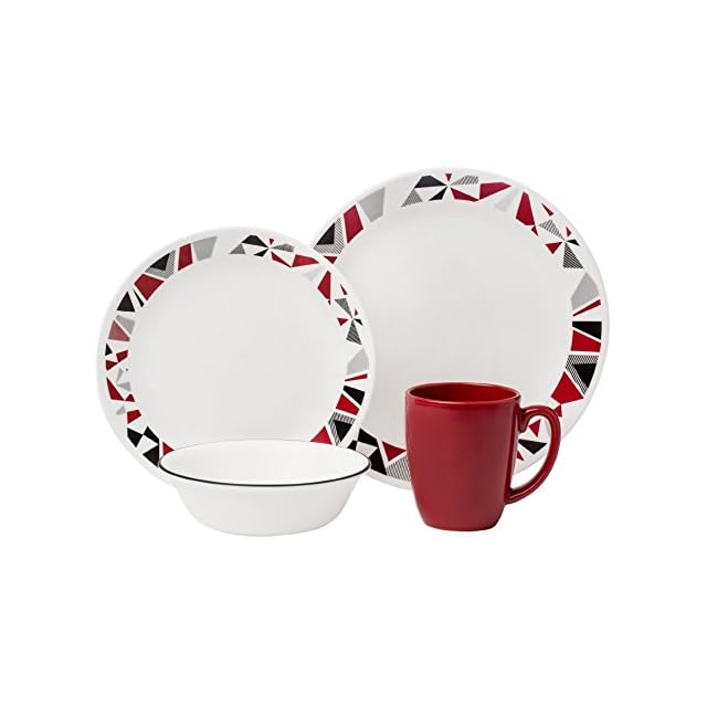 Corelle Livingware 16Piece Dinnerware Set, Mosaic Red, Service for 4