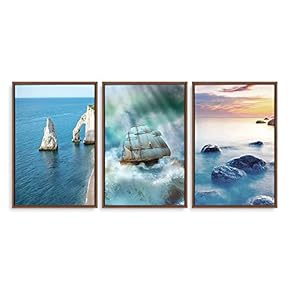 3 Piece Framed Canvas Home Artwork Decoration Go Sailing Canvas Wall Art for Living Room, Bedroom - 16"x24"x3 Panels