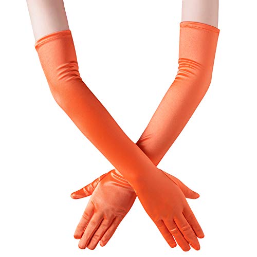 Xuhan 15"/ 21" Long Flapper Evening Opera Satin Gloves for Women Elbow Length 1920s (21 inches-Orange)
