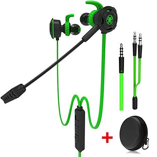 Wired Gaming Earphone with Adjustable Mic for PS4, Laptop Computer, Cellphone, maxin E-sport Earburds with Portable Earphone Bags, Snug Soft Design, Inline Controls for Hands-free Calling (Green)