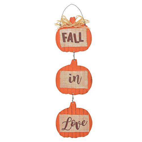 Rustic Looking Metal Sign Fall Themed 20-inch Pumpkins With Burlap Thanksgiving Door Decoration for Home Welcome (Fall in Love)
