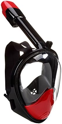USIN Full Face Snorkel Mask 180°Panoramic View Anti-Fog and Anti-Leak Technology Breathing Mask with Mesh Bag for Adult and Youth Black-Red