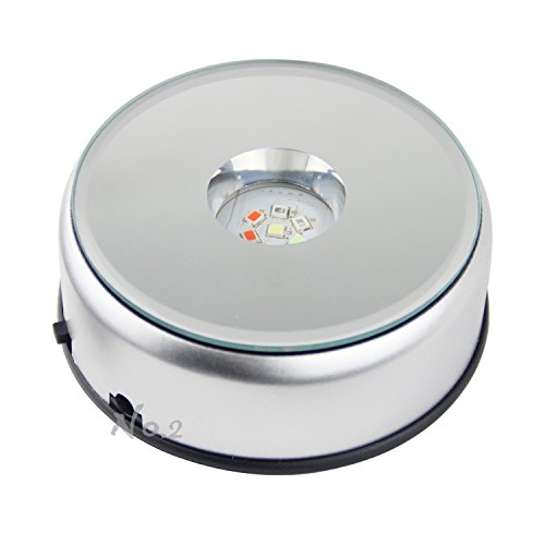 No.2 Warehouse 7 LED Light Colorful Laser Crystals Rotating Display Base Stand with Adapter (3.5 Inch) + a Piece of Clean Cloth