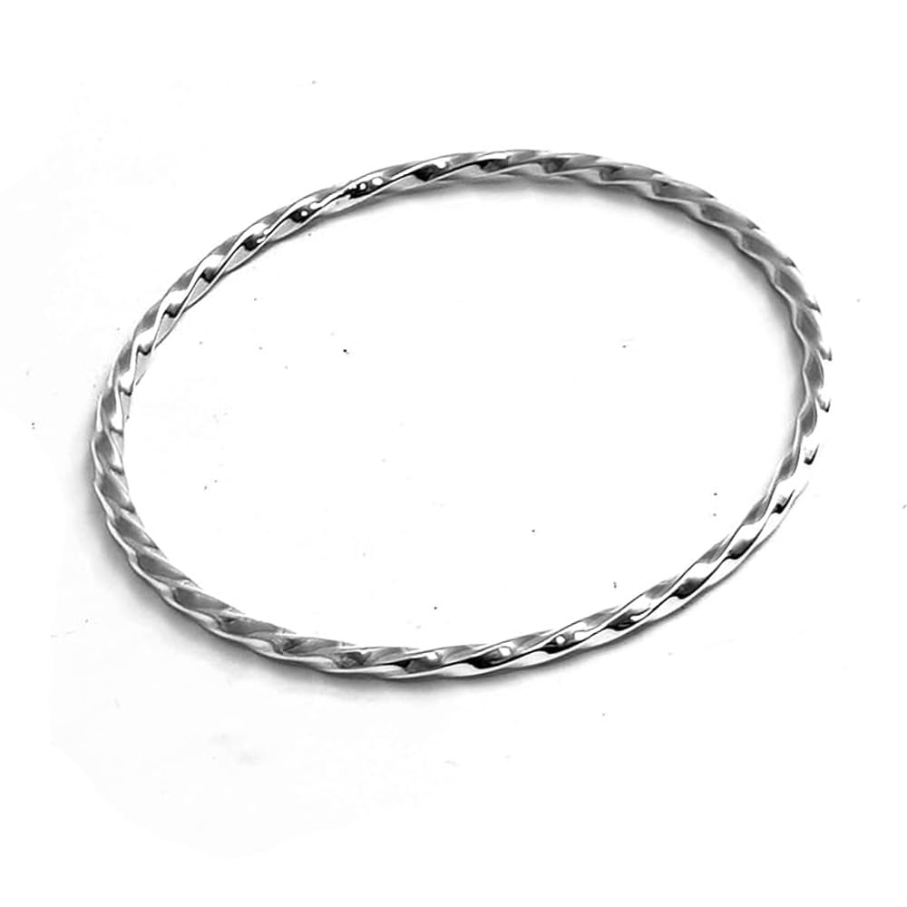 Treasure Bay Elegant 3mm Twisted Sterling Silver Bangle Bracelet for Women Diammeter 62mm