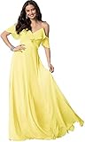 DianSheng Women's Short Square Chiffon Bridesmaid Dress Party Dress with Sash Yellow 20W