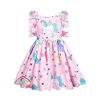 Girls Unicorn Dresses Floral Short Sleeve Backless Dress School Birthday Dance Party 36004110Pink
