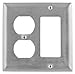 Bryant Electric SS826 Metallic Wallplate, 2-Gang, 1 Duplex 1 Decorator/GFCI Openings, Standard Size, 302/304, StainlessSteel, With Removable White Protective Film
