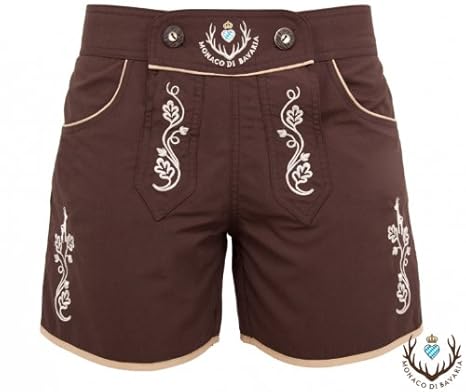 Monaco di Bavaria Originell DAMEN Shorts Classic, Lederbadehose, Freizeithose, Badelederhose, Trachten Badehose vollflächig b