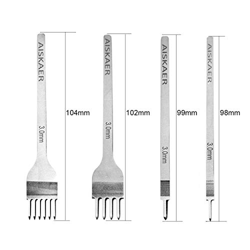 Aiskaer White Steel 3mm 1/2/4/6 Prong DIY Diamond Lacing Stitching Chisel Set Leather Craft Kits(3mm) - Thumbnail 3