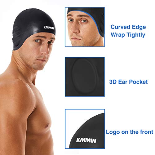 image for KMMIN Swim Cap, 3D Ergonomic Design Swimming Cap for Women Men Long Ha