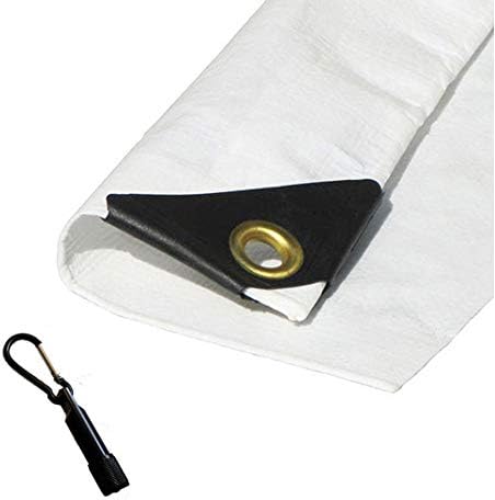 12' X 30' Heavy Duty Waterproof White Tarp with Reinforced Corners Bundled with Carabiner Flashlight