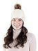 Simplicity Women's Knit Slouch Winter Hat With Pom Pom - Fleece Lined Skull Beanie, White