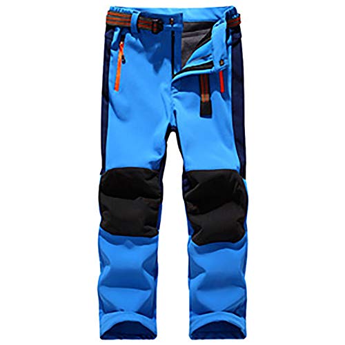 Kids’ Outdoor Hiking Soft Shell Windproof Pants, Snowboard Warm Climbing Trousers Boys Girls #16010 Light Blue-M
