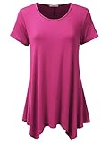 JJ Perfection Women's Short Sleeve Loose Fit Swing Tunic Top T-Shirt FUSHCIA M