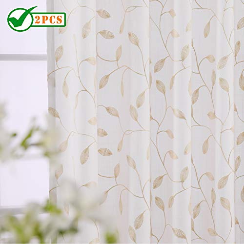 Twin Six Embroidered Curtains Thick Floral Design Faux Linen