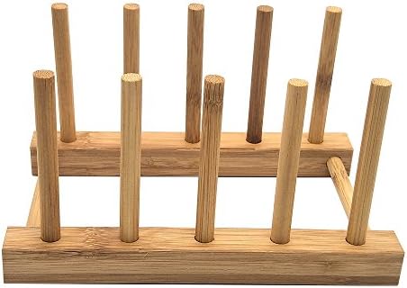 Bamboo Plate Rack Bowl Pot Lid Holder Shelf Liners Spice Racks Book Stand set of 1pc, 4 slots/pc MrBambu
