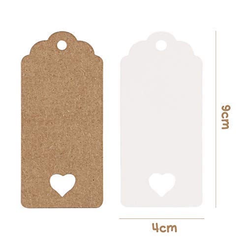 Koogel 200pcs Gift Paper Tags, Heart Kraft Paper Label with Strings for Gifts Arts Crafts Wedding Holiday Christmas