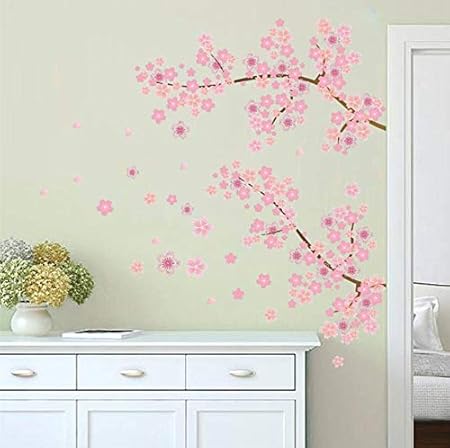 Stickers Muraux Rose Branche De Fleurs Arbre Fleurs De Cerisier Decoration De La Maison Salon Chambre Famille Moderne Sticker Mural Amazon Fr Bricolage