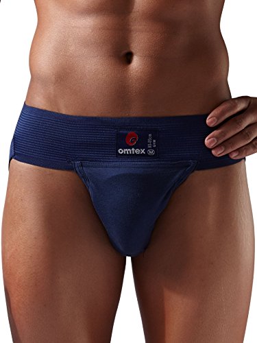 Omtex Gym Jockstrap Cotton Supporter with Cup Pocket for Men's Navy Blue Waist 34 Inches by Yogi Sports