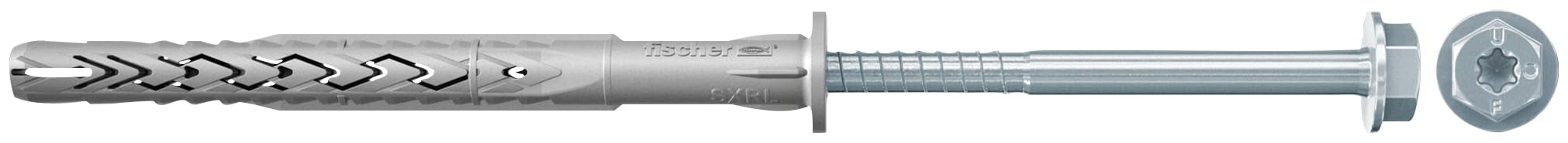 fischer SXRL 8 x 160 FUS Long Shaft Dowels with Hex Screw & Moulded U Washer Nylon Dowels for Fixing Metal Structures Pack of 50