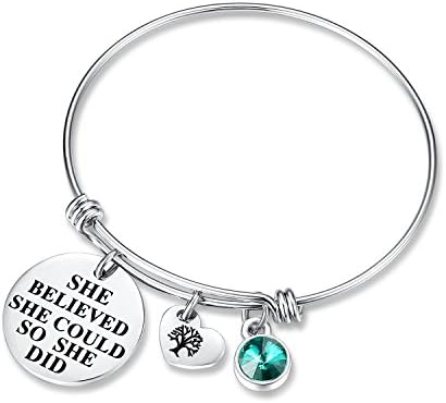 'She Believed She Could So She Did' Birthday Gifts Bracelet with Birthstone and Heart Tree of Life