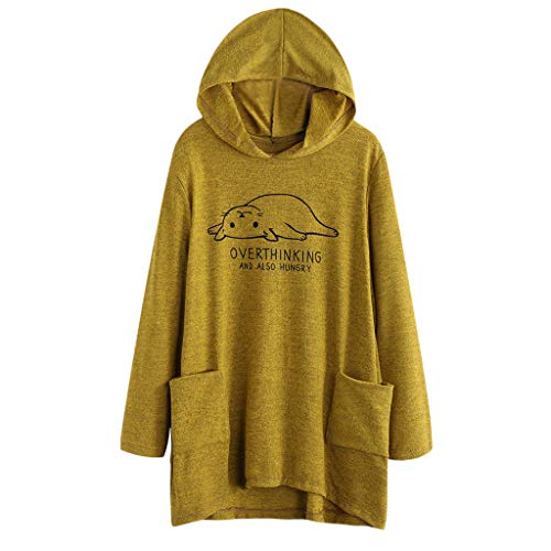 XOWRTE Women's Tops Loose Long Sleeve Tunic with Hooded Pockets Print Blouse Fashion T-Shirt