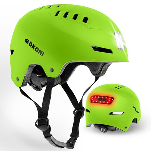 DKONI Fahrradhelm für Erwachsene, USB-aufladbare Vor- und Rücklichter (Zitronengelb, L: 56-61cm)