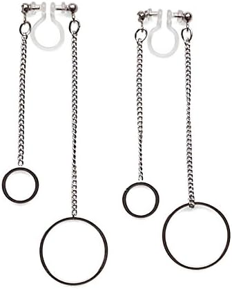 Miyabi Grace Women’s Long Chain Double Sided Invisible Clip On Earrings Dangle Hoops Silver tone