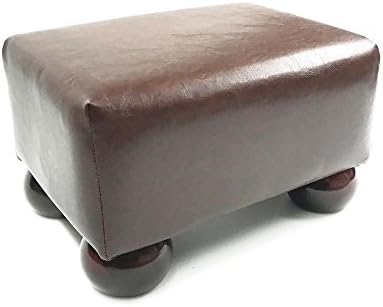 Small Chestnut Brown Faux Leather Footstool with Dark Wood Feet