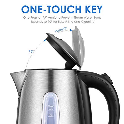 Deik Electric Kettle Stainless Steel Cordless Tea Kettle with British Strix Control, 1.7-Liter Water Kettle 1500W Fast Boiling, Hot Water Kettle Electric with Auto Shut-Off, BPA-Free - Thumbnail 5