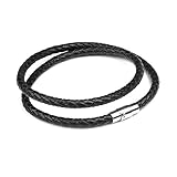 MENDINO Men's Braided Leather Magnet Oral Stainless Steel Necklace 4 mm 20" inch