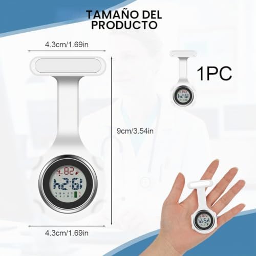 Reloj Bolsillo Enfermera, Reloj Enfermera Digital Multifuncional,Puede Cronometrarse y Usarse como Despertador,Reloj Silicona Prendedor de Broche,Regalos para Medicos Enfermeras Blanco