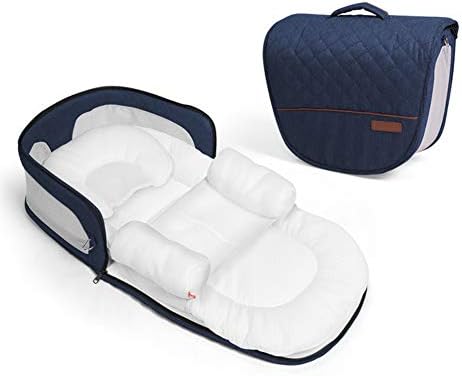Baby Travel Crib Mummy Bag/3 in 1 Multi-Purpose/Diaper Change Bassinet Station Comfort Breathable/Carrycot,Blue,A